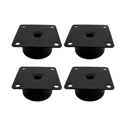 Four Pack Beefy Stainless Steel Furniture Legs With Mounting Plates And Screws For Sofas Cabinets Shelves Bookcases Dressers Tables Floor Protectors Black 5x3cm Easy To Install shown with mounting plates top view.