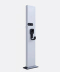 Heavy Duty Free Standing EV Charger Box Water Resistant Aluminum Alloy Cord Holder And Weather Proof Cover For Garage Or Workplace Parking, vertical view.