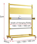 Heavy Duty Fabric Roll Storage Rack With Adjustable Cutter And Rock Solid Base For Quick Material Trim and No Sweat Packing Operations In Any Workshop Or Industrial Setting, dimensions 160cm height, 60cm width.