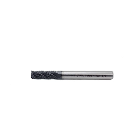 Side view of roughing end mill, HSS square-nose, 4-flute, 1/4 in shank, 3/4 in flute length