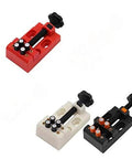 Three colored Heavy Duty Table Vise Mounting Fixtures for Woodworking and Carving with screw knobs and clamps for various shapes.