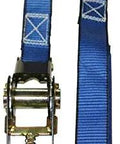 Heavy Duty 6 Pack Ratchet Straps Tie Down Haulers 1 Inch X 12 Foot With S Hooks For Cargo On Trucks Kayaks And Boats 400 Lbs Working Load Limit 1200 Lbs Break Strength Built For Weekend Warriors, showing a blue strap with hooks.