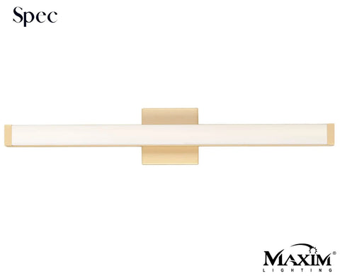 Front view of Spec Vanity 30 Inch One Light Bath Vanity Light In Gold Aluminum Finish With White PMMA Shade Dope Sleek Modern Indoor Fixture