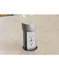 Slick Motorized Pop Up Kitchen Countertop Outlet With Fast Usb Charging And Dual Wall Jacks Heavy Duty Silver Build mounted in white marble countertop.