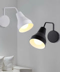 Modern Iron Shade Angle Adjustable Wall Sconces Comes with Switch Easy Wall Light for Study Bedroom Living Room Wall Lighting Fixture Modern Chandeliers (Black) mounted on wall.