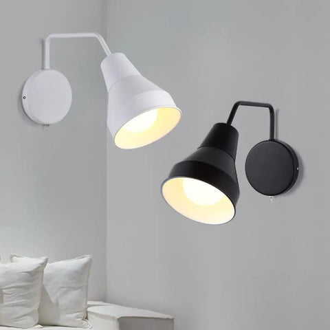 Modern Iron Shade Angle Adjustable Wall Sconces Comes with Switch Easy Wall Light for Study Bedroom Living Room Wall Lighting Fixture Modern Chandeliers (Black) mounted on wall.