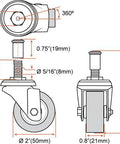 Technical diagram of Six Pack 2 Inch Low Profile Swivel Caster Wheels With Threaded Post Mount For Creeper Service Cart Or Stool