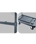 Close-up of Heavy Duty Foldable Cargo Wagon With Smooth As Butter Rollers No Sweat Push Pull Flatbed Cart frame and storage base.
