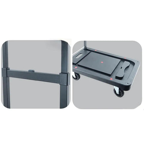 Close-up of Premium Rock Solid Heavy Duty Workhorse Foldable Platform Trolley Cart with precision swivel casters and sturdy framework.