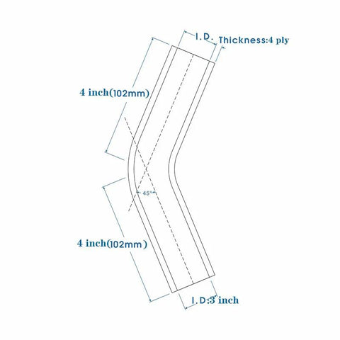 Diagram of 3 Inch Inner Diameter 45 Degree Silicone Coupler Reinforced Hose 4 Ply Turbo Intercooler And Intake Piping 76mm