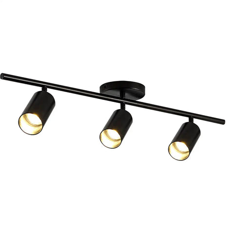 Modern Dope Matte Black 3 Light Adjustable LED Track Lighting Kit With Industrial 3 Way Flush Mount Ceiling Spotlights And Rotatable Heads
