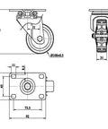 Technical diagram of a heavy duty swivel caster set with measurements for easy installation and mobility enhancements