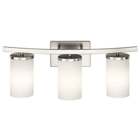 Crosby 23-Inch 3-Light Vanity Light In Satin Etched Cased Opal Glass With Olde Bronze Finish For Bathroom Or Powder Room Ambient Glow And Modern Classic Vibe White Available, front view