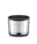 Breville BEA501BSS knock box, brushed stainless steel with black base, front view