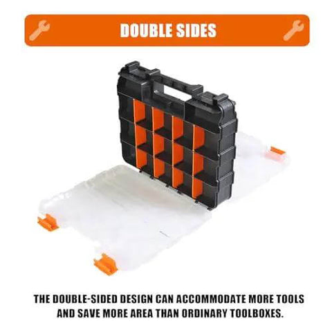 Grab And Go Double Sided Tool And Hardware Storage Box With Removable Dividers Portable Small Parts Organizer Black And Orange.