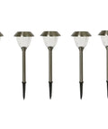 Dope 5 Piece Stainless Steel LED Solar Path Lights With Glass Lens, Weatherproof Outdoor Garden Lighting, front view of set
