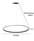 Modern LED Ring Pendant Light With Minimalist Halo Design, 31.5 Inch Ceiling Chandelier dimensions and chain length.
