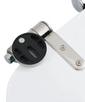Rock solid zinc hinges of the Built Tough Smooth Soft Close Toilet Seat Set featuring rustic MDF wood finish.
