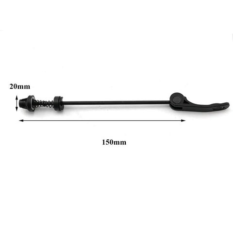 4 Piece Aluminum Bike Axle Quick Release Skewers Set For Front And Rear Wheels, shown in black, measuring 150mm