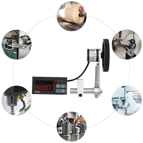 Built Tough Digital Meter Counter Rolling Wheel For Quick Length Measuring With Sharp Encoder And Crisp Numeric Display in use with measuring apparatus.