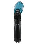 Vertical view of Ultra Light Three Point Six Volt Cordless Hex Screwdriver Kit with Folding Pistol Grip in teal, 1/4 inch bit, USB charge.