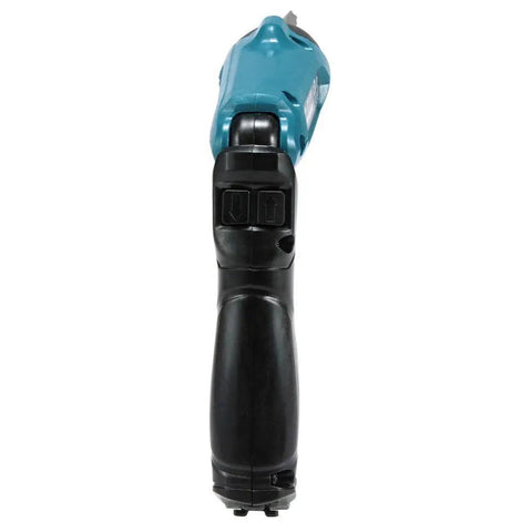 Vertical view of Ultra Light Three Point Six Volt Cordless Hex Screwdriver Kit with Folding Pistol Grip in teal, 1/4 inch bit, USB charge.