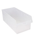 Front view of Store Max Six Pack Clear Bin Organizer for Parts, 24 inch long, 12 inch wide, 8 inch high, high density polypropylene
