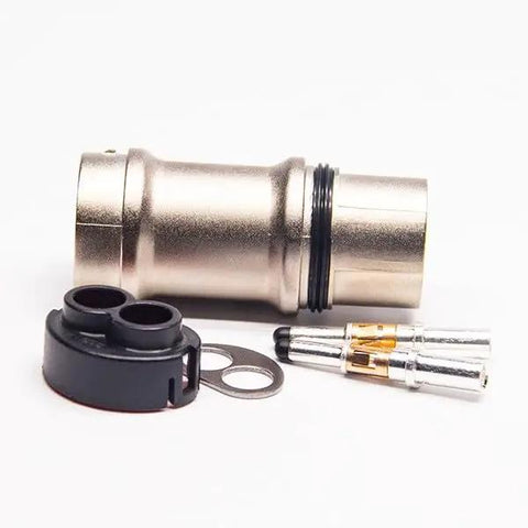 Heavy Duty 2 Pin 35A Electric Vehicle Connector With Metal Shell And IP67 Waterproof Sealing For EV HEV High Voltage Systems, showing connector body and copper pins.