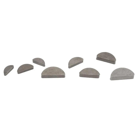80 Piece Woodruff Key Set In Stainless Steel For Shafts And Hubs DIY Friendly Assortment displayed in various sizes on a white surface.