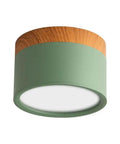 7W LED Recessed Downlight in green with wood accent, stylish ceiling fixture for decorative lighting.