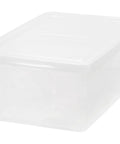 Big Time Seventeen Quart Clear Stackable Storage Bin With Secure Snap Lid For Slick Bedroom Closets Loaded Garages And Wooden Shelving That Gonna Keep Your Setup Tight, clear plastic container.