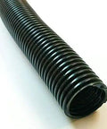 Heavy Duty Split Wire Loom Tubing Beast Mode Polyethylene Corrugated Flexible Conduit Top Shelf Cable Management For Automotive Wiring And Custom Rigs Black Five Feet Roll close-up view of flexible black corrugated conduit