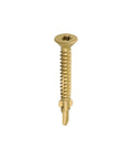 Number 10 X 1 5/8 Inch Reamer Tek Screws Self Drilling Wood To Steel Fasteners With Torx Star Drive Head, single screw on white background.
