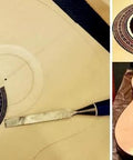Guitar soundhole circle cutting with Circle Cutting Guide Kit for plunge routers, showing precise inlay work.