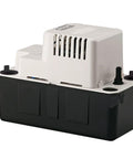 Little Giant VCMA-15 condensate pump, black base with white top housing, 7 in high, 5 in wide, 11 in long, 115V