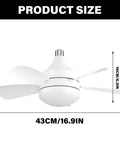 Quiet Operations Ceiling Fan With Integrated LED Light For Various Living Room Bedroom Enhancing Comfortable, showing dimensions 43CM/16.9IN and 16CM/6.3IN.