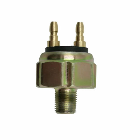 PNEUGO hydraulic brake light switch with dual brass fittings and threaded bottom, front view
