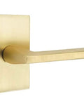 Passage Door Lever Set With Modern Rectangular Rosette Helios Lever In Satin Brass Left Hand Install Fits Doors 1 3/8 To 2 1/4 In Thick