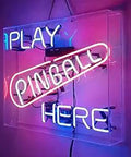 Pinball Here Neon Sign LED Style In Acrylic Box With Real Glass For Gameroom Man Cave Recreation Room And Home Room Wall Window Display 19 By 15 Inches