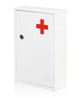 Solid As A Rock Wall Mounted Lockable Medical Cabinet Featuring Dual Tier Keyed Steel Medicine Organizer Secure Large Capacity First Aid Storage For Bathroom And School in white with red cross.