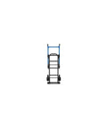 Front view of Four In One Convertible Hand Truck with 800 Pound Capacity, steel frame, adjustable handle, solid wheels for warehouse use.
