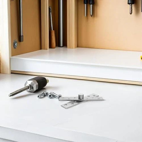Six Pack CATIEBYE 360 Degree Rotation Stainless Steel Invisible Pivot Door Hinges for wood cabinets and bookcases on table