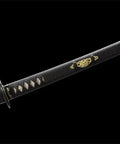 Handle of 1095 Steel Japanese Odachi Long Sword with Iron Tsuba, featuring genuine rayskin grip and intricate design