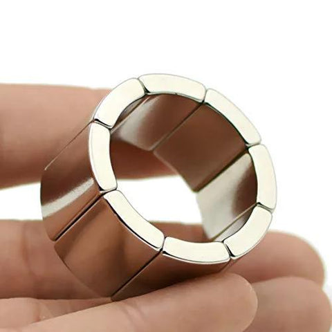 NdFeB arc-segment magnets, 8-piece ring, brown segments with silver ends