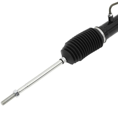 Solid OE Power Steering Rack And Pinion Assembly Straight Out Ready To Bolt Right On For Nissan Sentra close-up of steel shaft and rubber boot