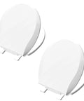 Soft Close Round Toilet Seat Set Two Pack 16.5 Inch White PP Material Safe Easy Clean No Slam Quick Install Never Loosen Ergonomic Comfort