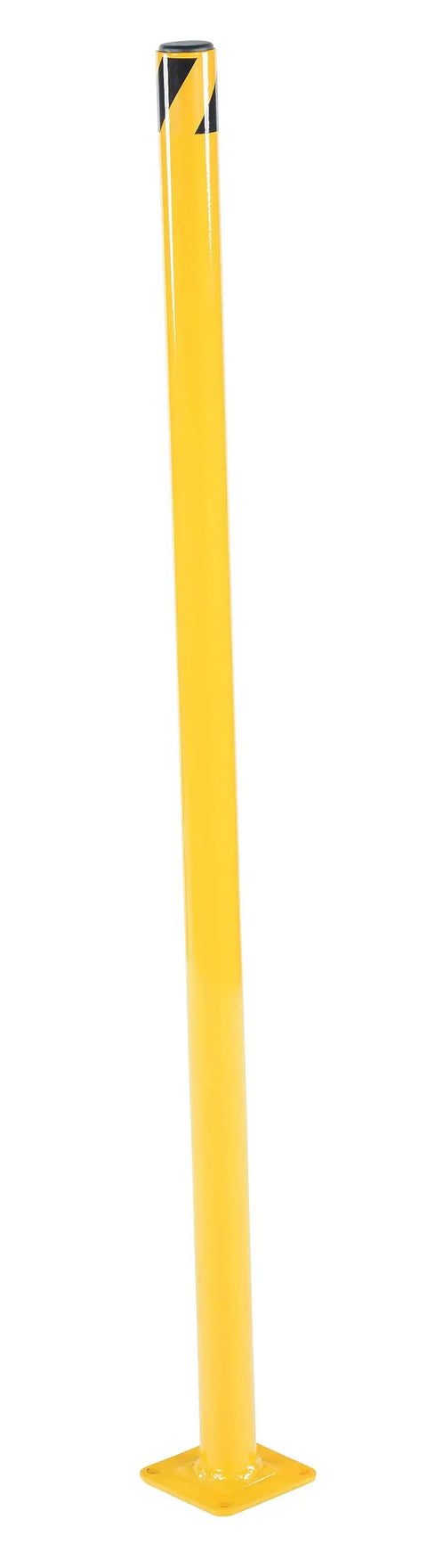 Heavy Duty Welded Steel Safety Bollard Standing Forty Two Inches Tall Built Like A Tank For Parking Lots And Docks Rock Solid Garage Guardian With Bright Safety Yellow Coating, showcasing a standalone yellow guard post.