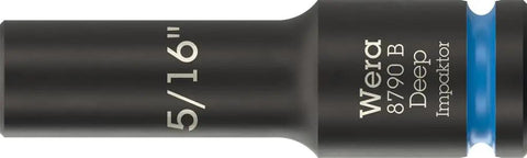 Close-up of a 5/16 inch long-reach deep socket from the Deep Imperial 13 Piece Socket Set For 3/8 Inch Drive With Long Reach Sockets Hex Pro Design