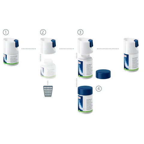 Milk System Cleaner Mini Tabs For Espresso Machines Easy One Step Cleaning For Froth Mastery Keeps Lattes Smooth No Fuss Clogs Prevention Fresh Milk Foam Every Sip, 4-step bottle cap view