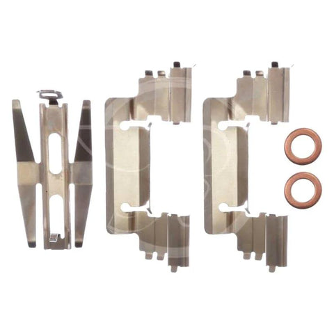 Raybestos FRC11169N disc brake caliper repair kit components, metal brackets and copper seals